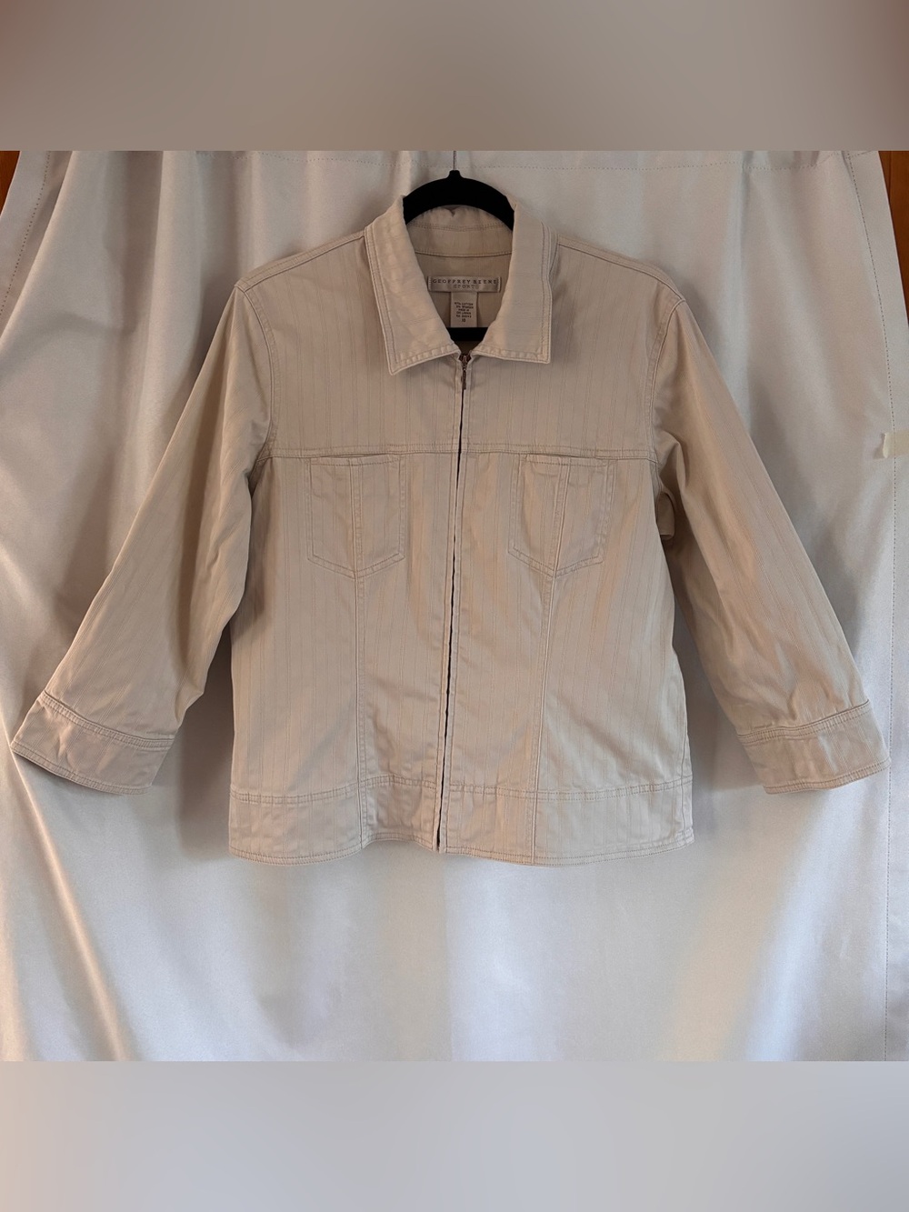 Geoffrey Beene Cream Zip-Front Jean Jacket